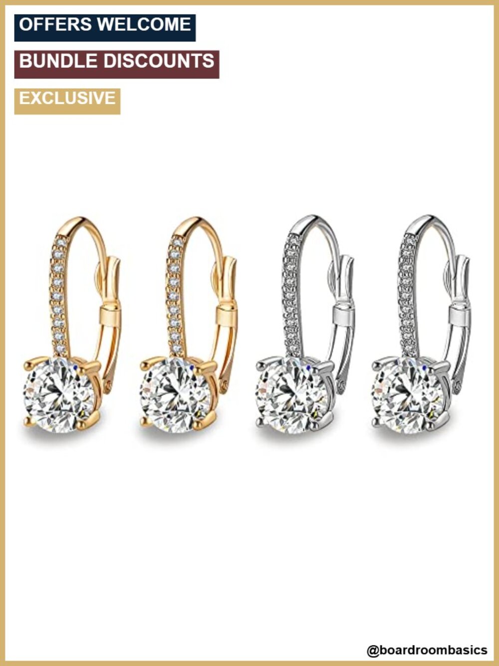 1 Carat Cubic Zirconia Pendant Earrings 18K Gold Plated Brass Lever Back